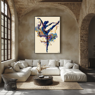 Fluid-Tinte-Ballerina – Blau-goldener abstrakter T Poster