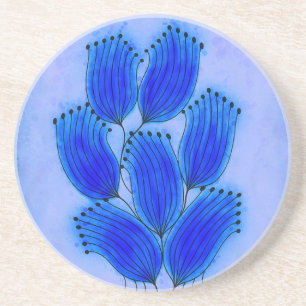 Fluide blaue Linien-Punkt-Blumen Getränkeuntersetzer