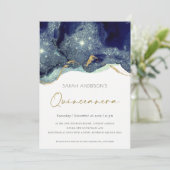 Fluide Navy Glitzer Quinceañera 15 Geburtstag Einl Dankeskarte (Stehend Vorderseite)