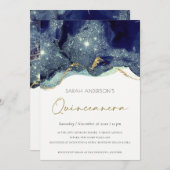 Fluide Navy Glitzer Quinceañera 15 Geburtstag Einl Dankeskarte (Vorne/Hinten)