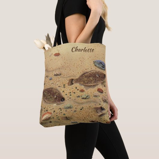Flundern oder Plattfische, Vintage Meeresleben  Tasche (Von Nahem)