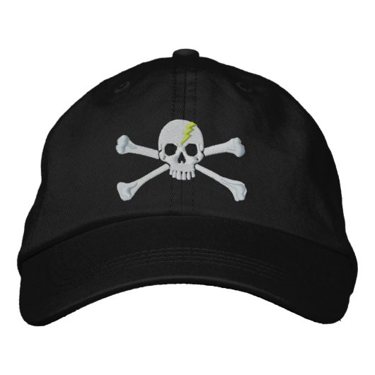 Fluo Green Thunderbolzen Crossbones Schädelsticker Bestickte Baseballkappe (Vorderseite)