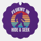 Fluor in Hide und Seek Funny Bigfoot Ornament Karte (Vorderseite)