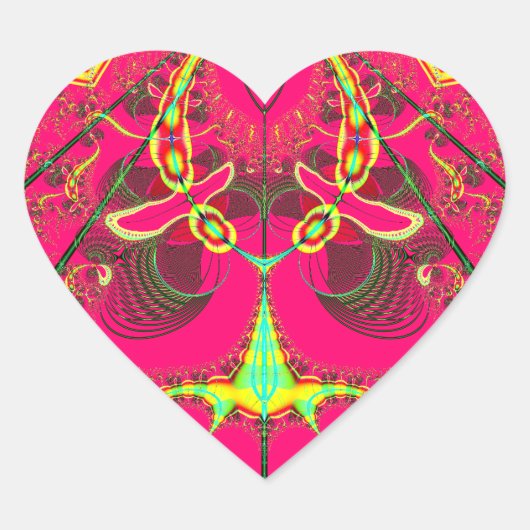Fluorescent Alien Lady Bug Fraktal Herz-Aufkleber (Vorderseite)