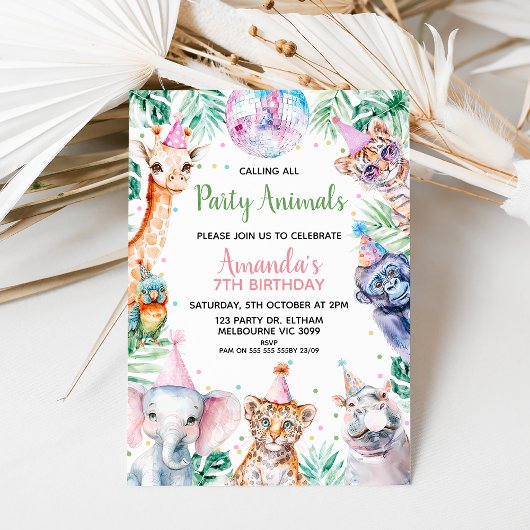 Fluorescent Calling Party Animals Safari Geburtsta Einladung