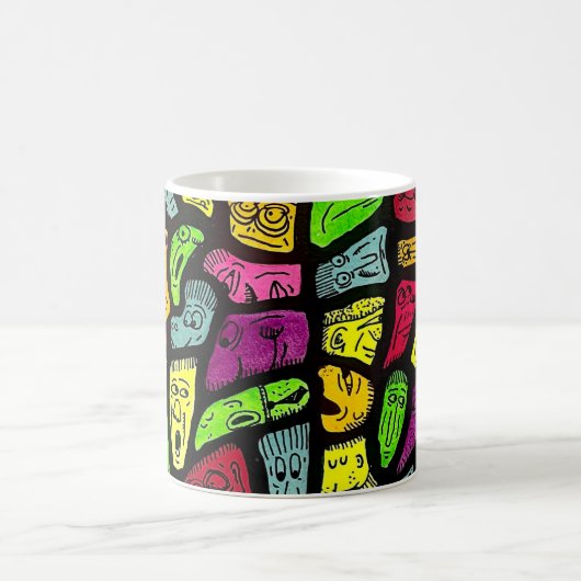 Fluorescent Cartoon Weird Faces Drawing Kaffeetasse (Mittel)