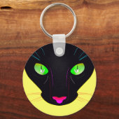 Fluorescent Green Cat Eyes Portrait Schlüsselanhänger (Vorderseite)
