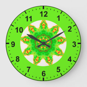 ~ Fluorescent Green Star Fraktal ~ Große Wanduhr
