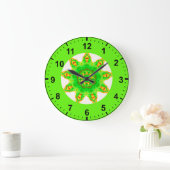~ Fluorescent Green Star Fraktal ~ Große Wanduhr (Zuhause)