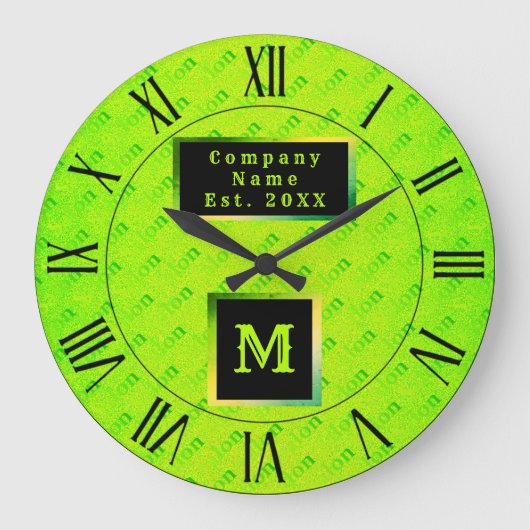 Fluorescent Neon Elegant Mit Monogramm Große Wanduhr (Vorderseite)