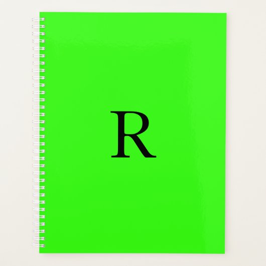 Fluorescent Neon Green Name Monogramme Gift Gabe Planer (Vorderseite)