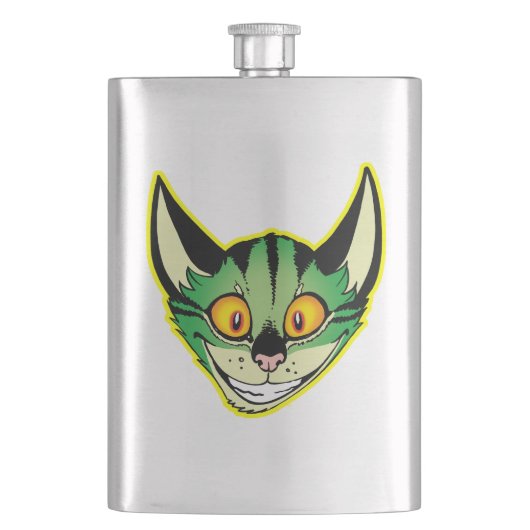 Fluoreszenz-Cartoon Cat Classic Flask Flachmann (Vorderseite)