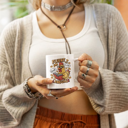 Fluoreszenz im Hühnerführer in der Geflügelsprache Kaffeetasse