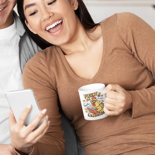 Fluoreszenz im Hühnerführer in der Geflügelsprache Kaffeetasse