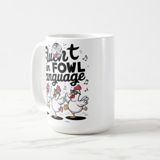 Fluoreszenz in Hühnersprachen tanzenden Hühnern Kaffeetasse (Vorderseite Links)