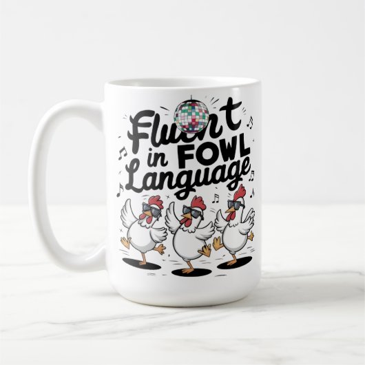 Fluoreszenz in Hühnersprachen tanzenden Hühnern Kaffeetasse (Links)