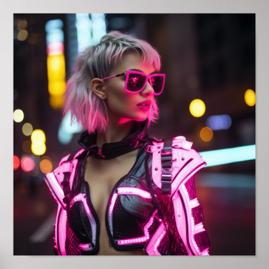 Fluoreszenz-Pink-Cyberpunk-Outfit 1 - Vibran Poster (Vorne)