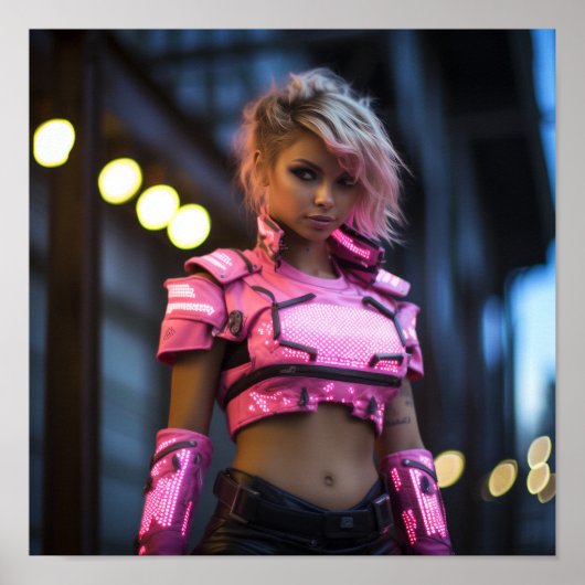 Fluoreszenz-Pink-Cyberpunk-Outfit-Poster - V Poster (Vorne)