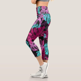 Fluoreszenz-tropische Blätter Capri Leggings
