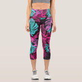 Fluoreszenz-tropische Blätter Capri Leggings (Vorderseite)