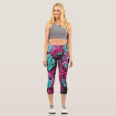 Fluoreszenz-tropische Blätter Capri Leggings (Vorderseite)