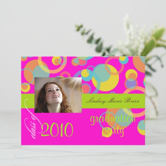 Fluoreszenzblasen der Mod/heißrosa/orange/Limon Einladung (Stehend Vorderseite)