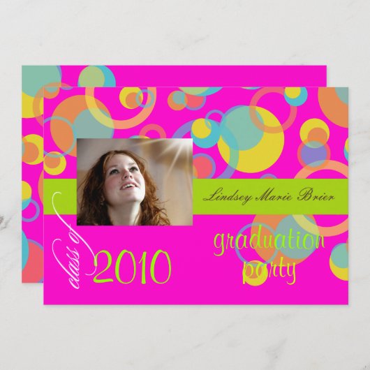 Fluoreszenzblasen der Mod/heißrosa/orange/Limon Einladung (Vorne/Hinten)