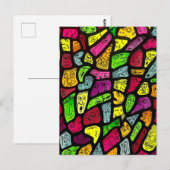 Fluoreszierende Cartoon-Gesichter Zeichnen Postkarte (Vorne/Hinten)