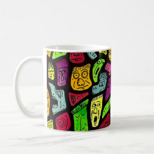 Fluoreszierende Cartoon-Seltsame-Gesichter-Zeichnu Kaffeetasse
