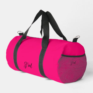 Fluoreszierende Neon rosa Vollfarbeninitialen Name Duffle Bag