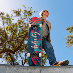 Fluoreszierende tropische Aquarellpalme Blätter Na Skateboard