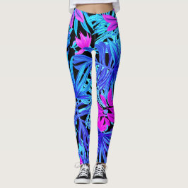 Fluoreszierende tropische Palmen Blätter Leggings