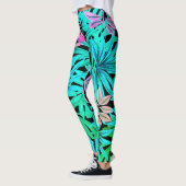 Fluoreszierende tropische Palmen Blätter Leggings (Links)