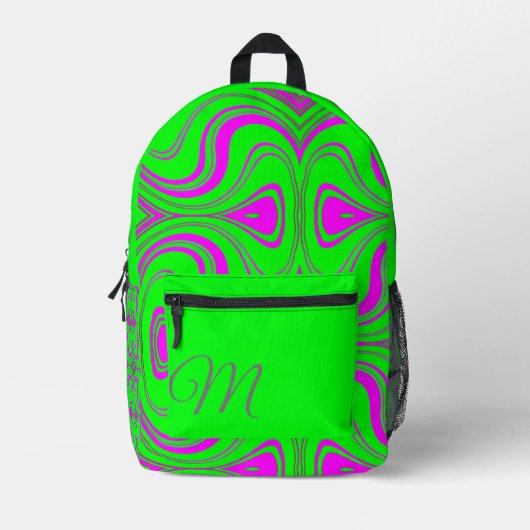fluoreszierende Wellen - mit Monogramm Bedruckter Rucksack (Vorderseite)