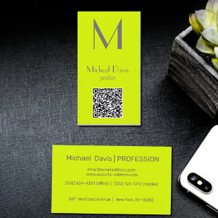 fluoreszierendes Gelb - fettes Monogramm - QR-Code Visitenkarte