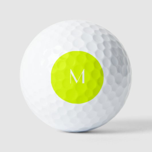 fluoreszierendes Gelb - weißes Monogramm Golfball (Vorderseite)