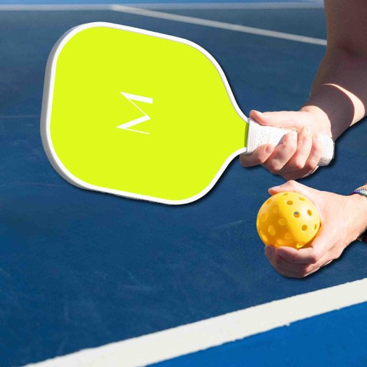 fluoreszierendes Gelb - weißes Monogramm Pickleball Schläger
