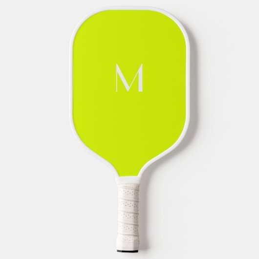 fluoreszierendes Gelb - weißes Monogramm Pickleball Schläger (Rückseite)