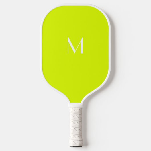 fluoreszierendes Gelb - weißes Monogramm Pickleball Schläger (Vorderseite)