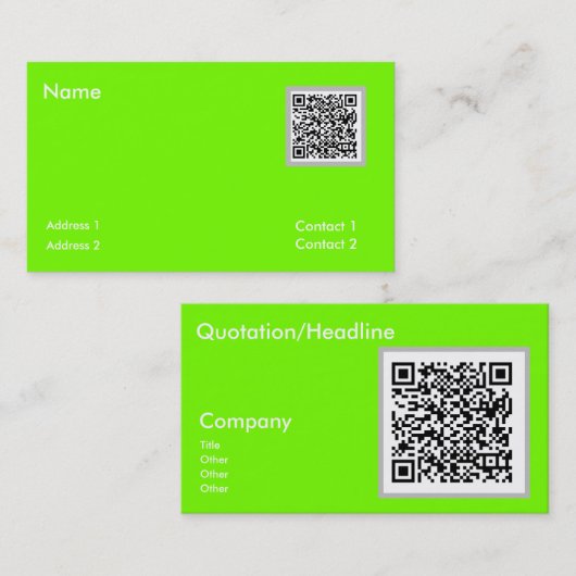 Fluoreszierendes Grün - QR-Code Visitenkarte (Vorne/Hinten)