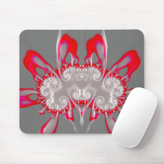 ~ FLUORO PINK RED GRAY WHITE ~ Fraktal ~Original ~ Mousepad (Mit Mouse)