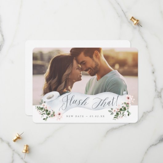 Flush the new Date Toilet Paper Roll Floral Foto Save The Date (Vorderseite/Rückseite Beispiel)