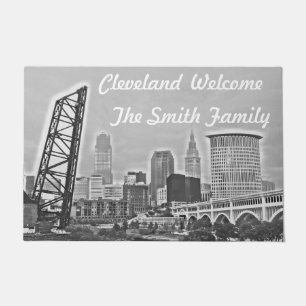 Fluss-Ansicht-Cleveland-Skyline Fußmatte