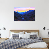 Fluss bei Berghügel am Sonnenuntergangs Abend Leinwanddruck (Insitu (Schlafzimmer))