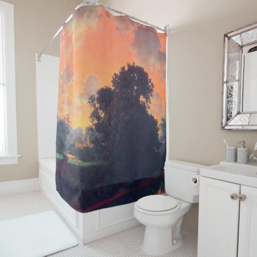 Fluss bei Scutney by Maxfield Parrish Duschvorhang (Beispiel)