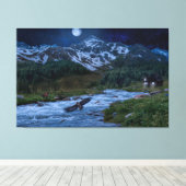 Fluss , Berg und ein Vogel im Schnee Nacht Leinwanddruck (Insitu (Holzboden))