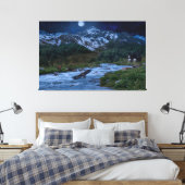 Fluss , Berg und ein Vogel im Schnee Nacht Leinwanddruck (Insitu (Schlafzimmer))