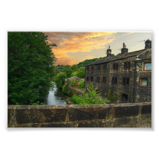 Fluss Calder von der Hawksclough-Brücke Fotodruck