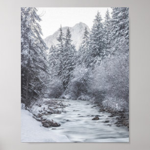 Fluss, der durch den Winterwald Mojstrana fließt Poster