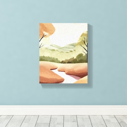 Fluss der Natur | Natürliche Wasserfarbenlandschaf Leinwanddruck (Insitu (Holzboden))